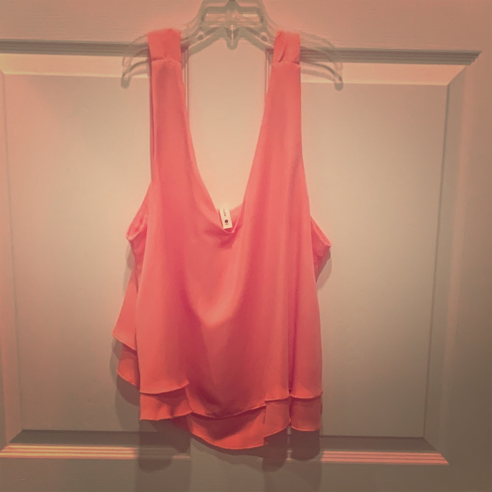 Coral, silk top